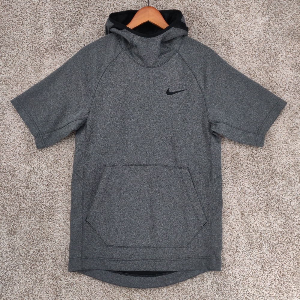 Nike Hoodie Mens Small Gray Dri Fit Pullover Short Sleeve Sweatshirt Warm Up